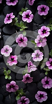 Purple Petunia: A Psychedelic Floral Delight On Black Stone