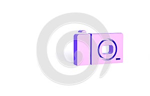 Purple Photo camera icon isolated on white background. Foto camera icon. Minimalism concept. 3d illustration 3D render