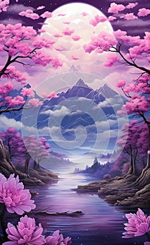 Purple Pink Blue Lilac Romantic Natural Wallpaper background. Elegant Springtime