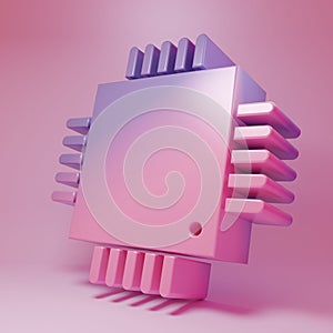 Purple-pink Computer processor with microcircuits CPU icon isolated on pink background. Chip or cpu with circuit board