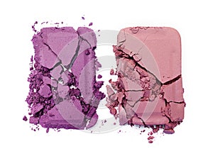 Purple and pink crushed eyeshadow for makeup as sample of cosmetic product