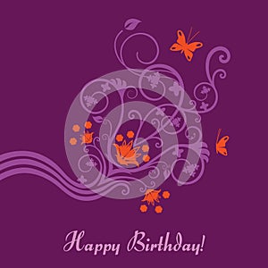 Purple and pink floral birthday card