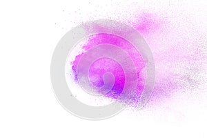 Purple Pink powder explosion on white background.Purple Pink dust splash photo