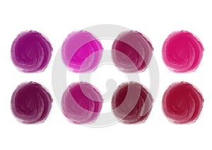 Purple, pink and red lipstick sample. Beauty and makeup, fashion and style.