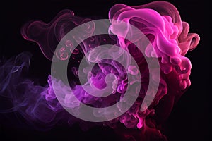 Purple and pink smoke on a dark black background