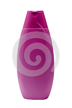 Purple pink tube bottle of shampoo, conditioner, hair rinse, gel isolated on white background