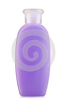 Purple Plastic Bottle for Shampoo, Liquid Soap or Lotion. Close - up Isolated on a White Background. File contains clipping path