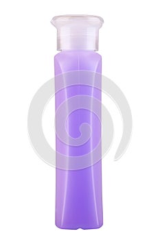 Purple Plastic Bottle for Shampoo, Liquid Soap or Lotion. Close - up Isolated on a White Background. File contains clipping path
