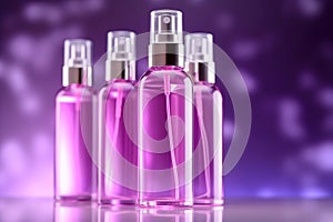 Purple Plastic bottles of Cosmetic Beauty Care Cream Gel Serum generative AI