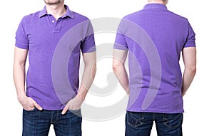 Purple polo shirt on a young man template