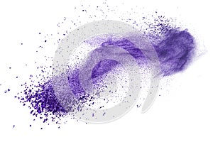 Purple powder explosion isolated on white