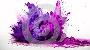 Purple powder explosion isolated on white background. 3d rendering. generative ai