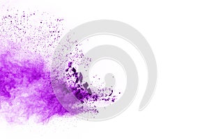 Purple powder explosion on white background.