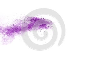 Purple powder explosion on white background.