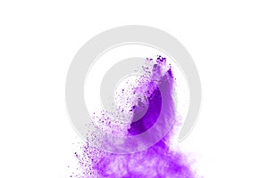 Purple powder explosion on white background.