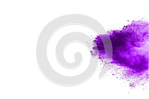 Purple powder explosion on white background.