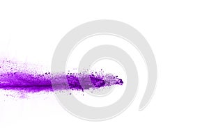 Purple powder explosion on white background.