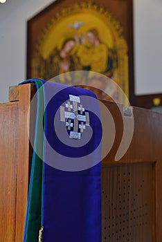 Purple priest stole used for confessions photo