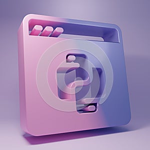 Purple Python programming language icon isolated on purple background. Python coding language sign on browser. Device