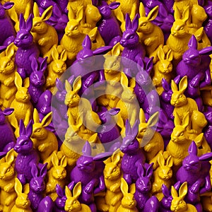 purple rabits sculpture on yellow background. Seamless pattern.