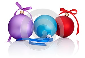 Purple, red and blue Christmas Ball with ribbon bow