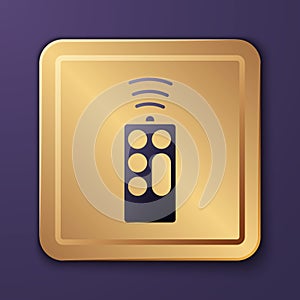Purple Remote control icon isolated on purple background. Gold square button. Vector