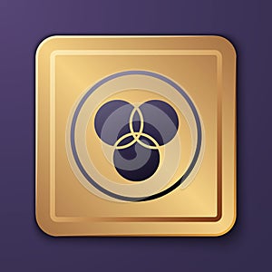 Purple RGB and CMYK color mixing icon isolated on purple background. Gold square button. Vector