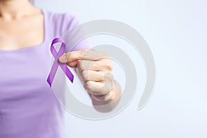 Purple ribbon for cancer day, lupus, Pancreatic, Esophageal, Testicular cancer, world Alzheimer, epilepsy, Sarcoidosis,