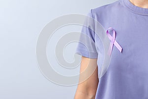 Purple ribbon for cancer day, lupus, Pancreatic, Esophageal, Testicular cancer, world Alzheimer, epilepsy, Sarcoidosis,