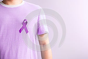 Purple ribbon for cancer day, lupus, Pancreatic, Esophageal, Testicular cancer, world Alzheimer, epilepsy, Sarcoidosis,