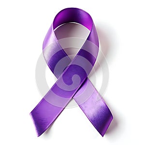 Purple ribbon on clean white background symbolizing awareness