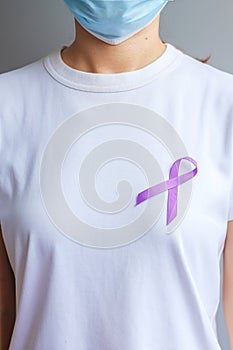 Purple Ribbon for Pancreatic, Esophageal, Testicular cancer, world Alzheimer, epilepsy, lupus, Sarcoidosis, Fibromyalgia and