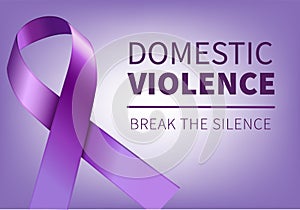 Purple ribbon - symbol of domestic violence, Speak out and break the silence.