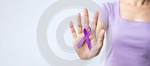 Purple Ribbon for Violence, Pancreatic, Esophageal, Testicular cancer, Alzheimer, epilepsy, lupus, Sarcoidosis and Fibromyalgia.