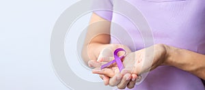 Purple Ribbon for Violence, Pancreatic, Esophageal, Testicular cancer, Alzheimer, epilepsy, lupus, Sarcoidosis and Fibromyalgia.