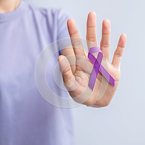 Purple Ribbon for Violence, Pancreatic, Esophageal, Testicular cancer, Alzheimer, epilepsy, lupus, Sarcoidosis and Fibromyalgia.