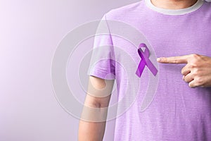 Purple Ribbon for Violence, Pancreatic, Esophageal, Testicular cancer, Alzheimer, epilepsy, lupus, Sarcoidosis and Fibromyalgia.