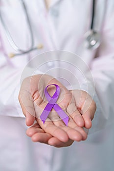 purple Ribbon for Violence, Pancreatic, Esophageal, Testicular cancer, Alzheimer, epilepsy, lupus, Sarcoidosis and Fibromyalgia.