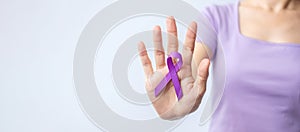 Purple Ribbon for Violence, Pancreatic, Esophageal, Testicular cancer, Alzheimer, epilepsy, lupus, Sarcoidosis and Fibromyalgia. photo