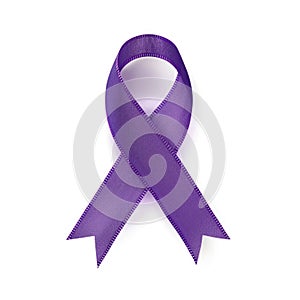 A purple ribbon on a white background