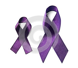 Purple ribbon on white background. Domestic violence awareness