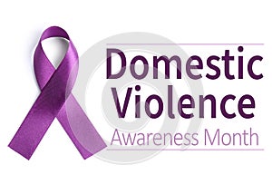 Purple ribbon on white background. Symbol of Domestic Violence Awareness