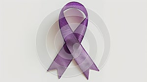 A purple ribbon on a white surface