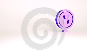 Purple Road sign warning two way traffic icon isolated on white background. Minimalism concept. 3d illustration 3D