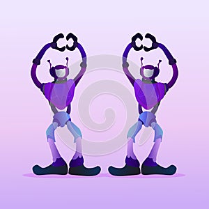 purple robot mascot character dancing