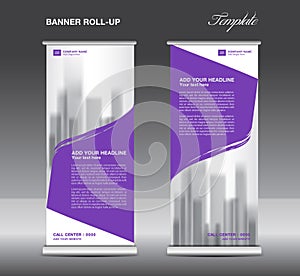 Purple Roll up banner template vector, flyer, advertisement