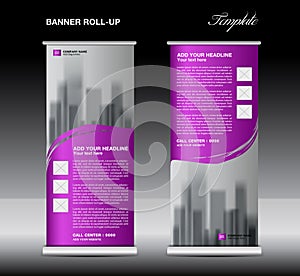 Purple Roll up banner template vector, flyer, advertisement