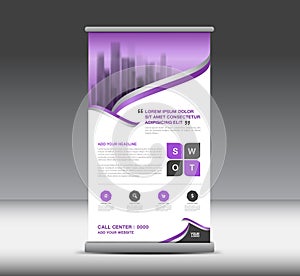 Purple Roll Up Banner template vector illustration, banner design, standy design, display, advertisement,x-banner