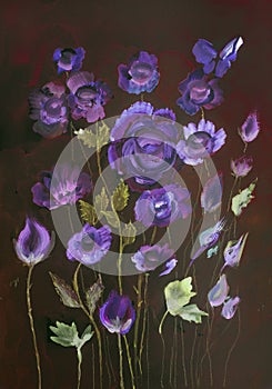 Purple roses on a wine red background.