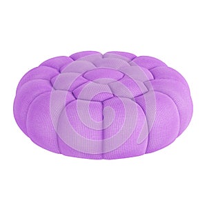 Purple round quilted soft poof on a white background. 3d rendering